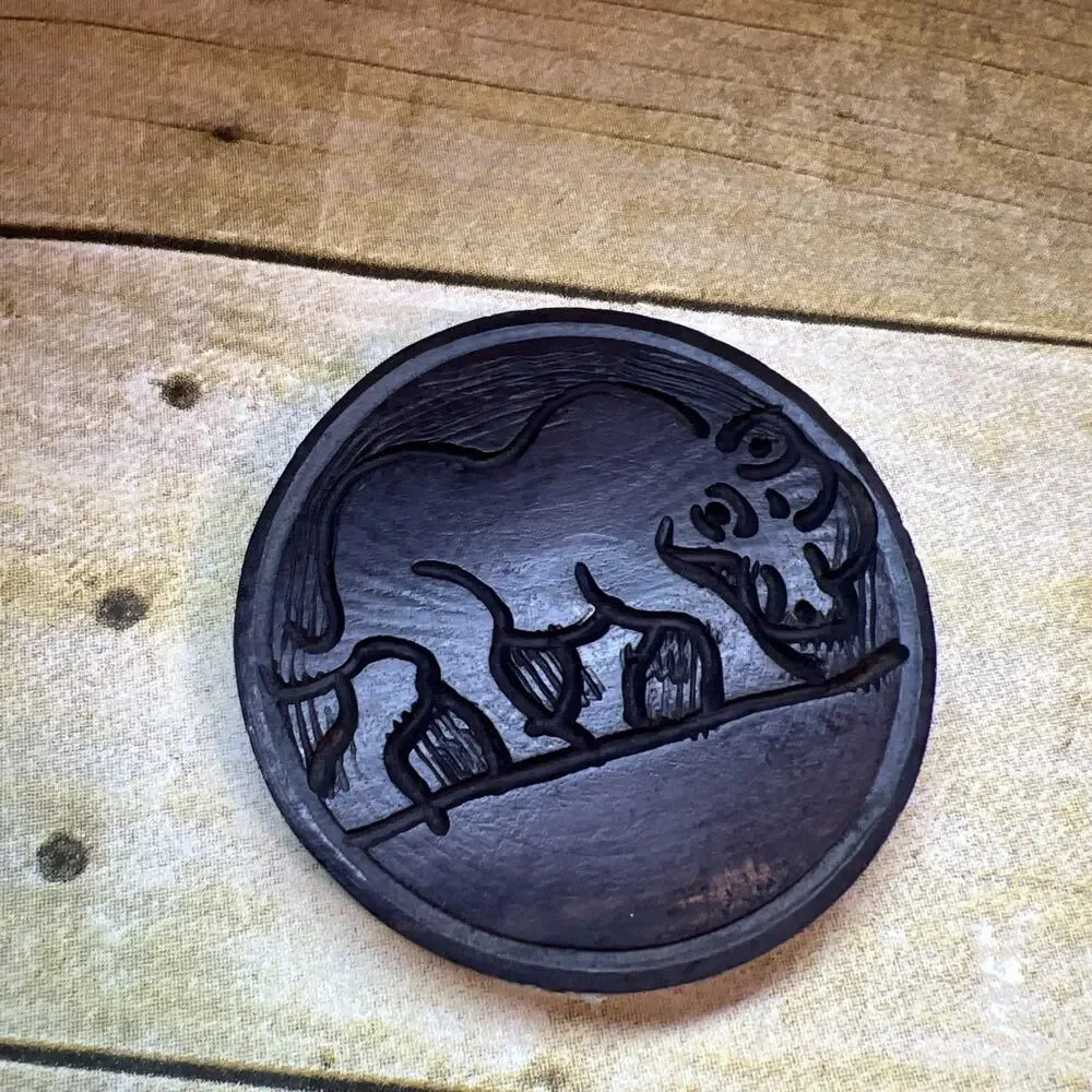 Hand Carved Wooden Africa 6 Coaster Set with Holder & Lid Beautiful Boho 4x5”